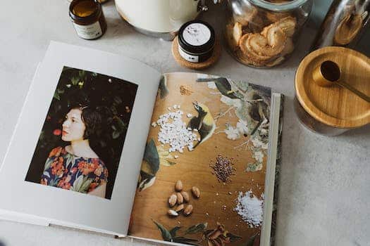 Opened cookbook on table in kitchen